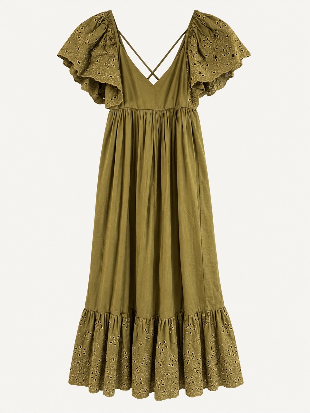 En Saison Eyelet Maxi Dress with Flutter Sleeves